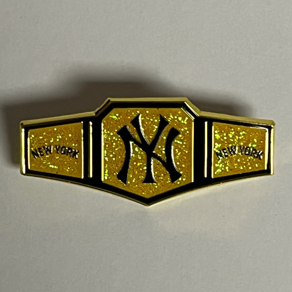New York NY Yankees Championship Belt Glitter Hat Pin Bag Baseball Fitted Gold